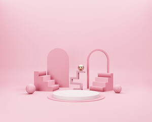 Abstract minimal scene with geometrical forms. Empty podium display on minimal background. Design for product presentation. 3D rendering.