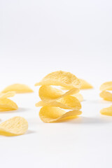 Group of potato chips isolated on white background with clipping path