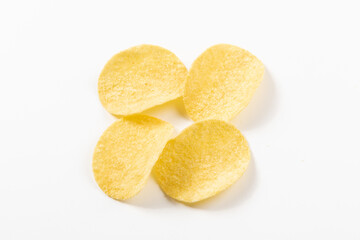 Group of potato chips isolated on white background with clipping path