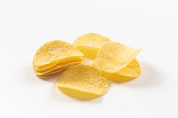 Group of potato chips isolated on white background with clipping path