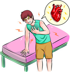 The young man had severe chest pain similar to a heart attack colorful  - obrazy, fototapety, plakaty