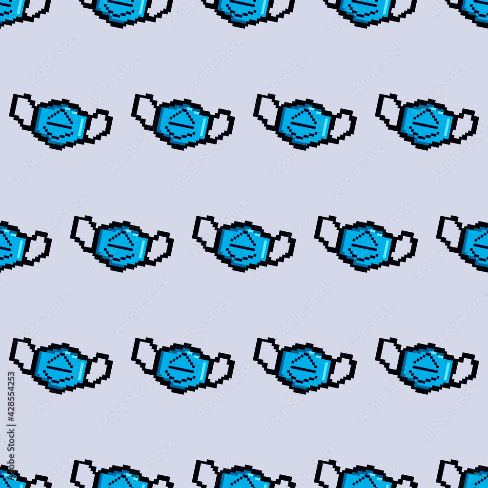 Poster blue masks ornament or wallpaper. vector same 2d pixel pattern.