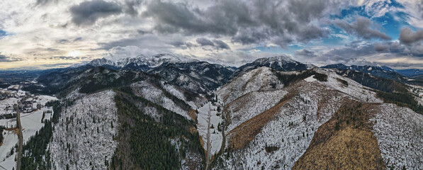 snow covered mountains in winter