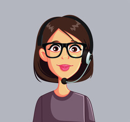 Call Center Agent with Headset Vector Illustration