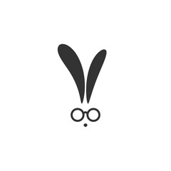 black flat hipster rabbit avatar with glasses isolated on white.