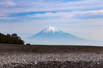 Mt. Fuji and sea, view from Mihono Matsubara in Shizuoka, Japan.