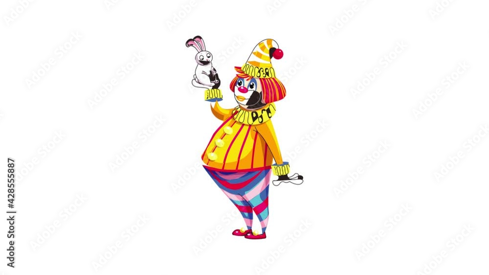 Poster clown with rabbit icon animation