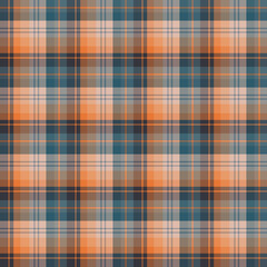 Seamless pattern in cozy gray, orange and dark blue colors for plaid, fabric, textile, clothes, tablecloth and other things. Vector image.