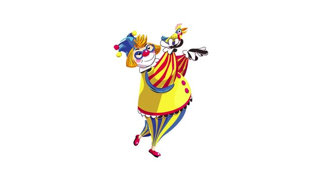 Clown with colorful parrot icon animation