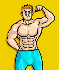 strong man with power body on background