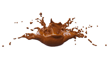 Chocolate splash with droplets on black background
