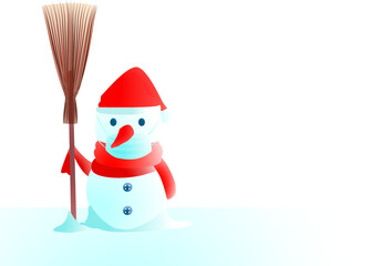 snowman waring mask and holding broom