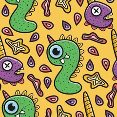 hand drawn cartoon monster pattern design