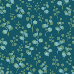 Floral seamless pattern of the branches and flowers. Vector image.