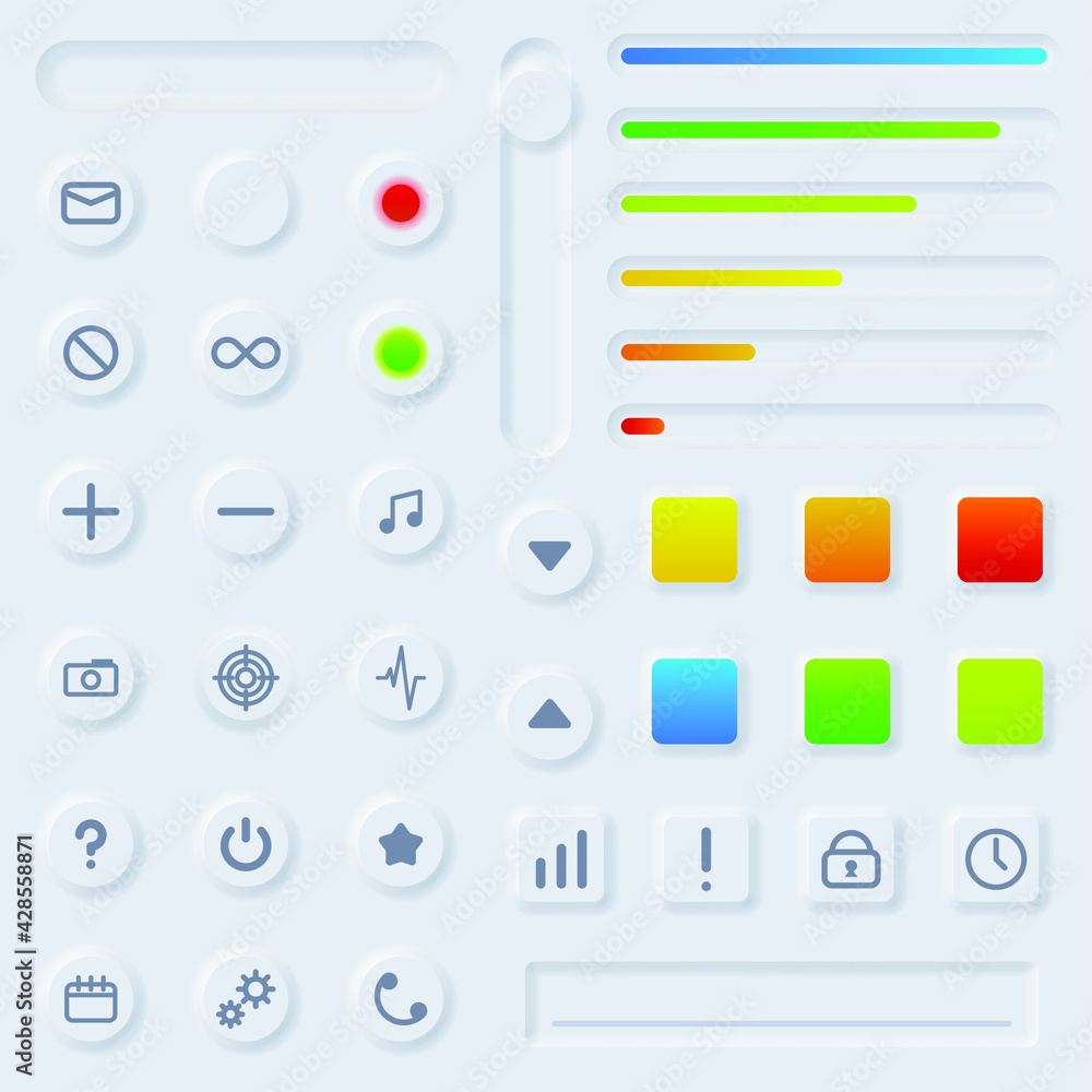 Poster set abstract collection icons symbols signs neumorphism shadow logotype vector design style user int