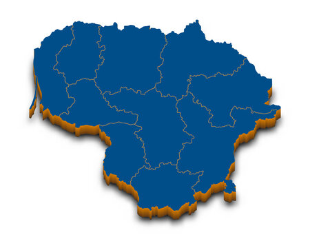 recommend clip art: Lithuania map vector. High detailed administrative 3D map of Lithuania with dropped shadow. Vector blue isometric silhouette with administrative divisions. All isolated on white background