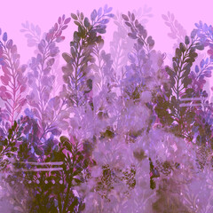 Flowers and provence herbs silhouettes seamless border.