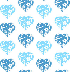 Floral valentines. Floral print. Hearts with floral ornament. Blue colors.