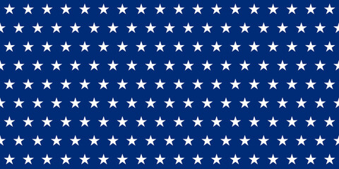 Blue banner. Rows of white five-pointed stars on a blue background. Seamless texture. Geometric pattern