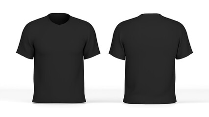 3D Render. Black t-shirt front and back.