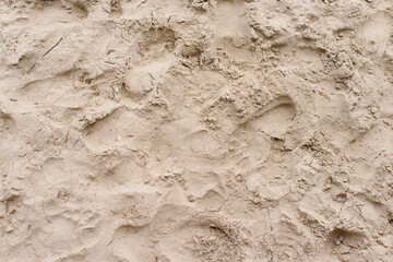 The sand by the sea has many footprints.