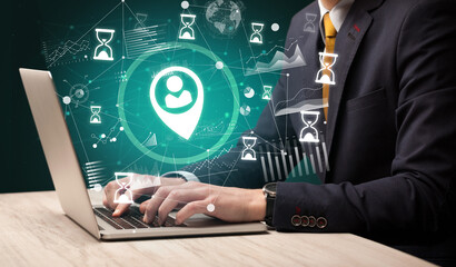 Business hand working on laptop, successful business concept