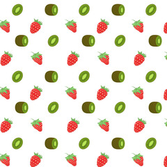 vector fruit pattern with kiwis and strawberries on a white background