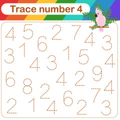 Obraz premium Vector Illustration of activity page for handwriting practice. Learning numbers for kids.Trace number design for learning handwriting. 