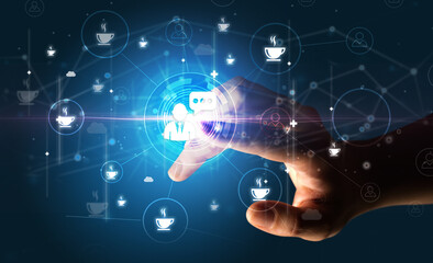 Businessman hand pressing stock graphic information on multitouch screen