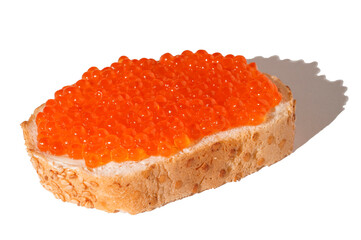 Sandwich With Red Caviar Isolated On White Background