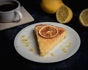 Lemon cake with a cup of black coffee.