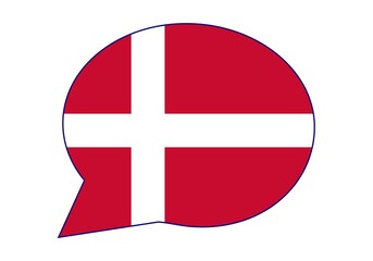 Diálogo, conversación u opinión en danés. Bandera de Dinamarca en bocadillo