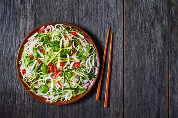 Rice noodle and vegetable salad on a plate