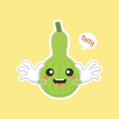 Calabash or Lagenaria siceraria , also known as bottle gourd cartoon character flat design illustration. cute and kawaii calabash gourds plant design. Pear-shaped bottle gourd
