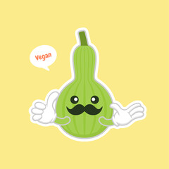 Calabash or Lagenaria siceraria , also known as bottle gourd cartoon character flat design illustration. cute and kawaii calabash gourds plant design. Pear-shaped bottle gourd