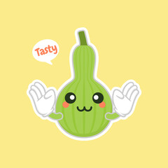 Calabash or Lagenaria siceraria , also known as bottle gourd cartoon character flat design illustration. cute and kawaii calabash gourds plant design. Pear-shaped bottle gourd