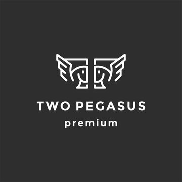 Two Logo Vektor Pegasus logo line design graphic abstract on black background