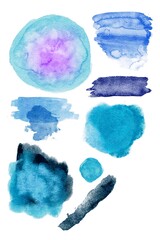 Hand drawing abstract shapes set blue watercolor. Use for invitation, wedding, template, backdrop, banner, sale, card, poster, handcraft, flyers, frames.