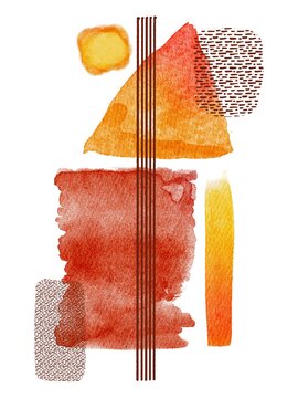 Hand drawing red orange abstract modern art background with pattern. Watercolor painting brush texture decoration with art acrylic poster design. Use for poster, wedding, textile, banner, card, print