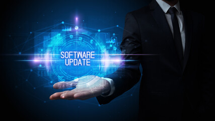 Obraz premium Man hand holding digital technology concept