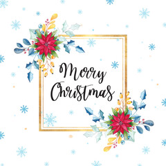 Watercolor Christmas floral frame