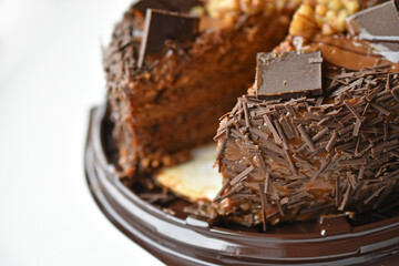 Delicious chocolate cake with nuts and butter