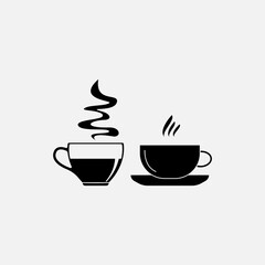 Cup of coffee and tea cup icon. Hot drinks glasses symbols. Flat icons on white. Vector