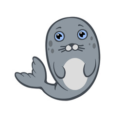 Hand drawn colored vector illustration seal, cute baby cartoon symbol isolated on white background. Print For Clothing Design, Great for icon, symbol, children's book,postcard.