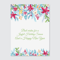 Watercolor Christmas card with floral decorations