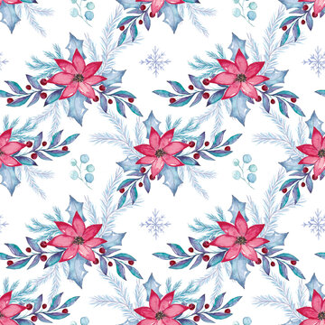 Watercolor Christmas floral pattern