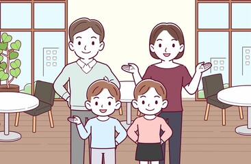 若い夫婦と男の子と女の子