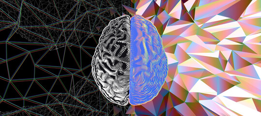 Hemispheres left and right brain illustration on abstract art BG