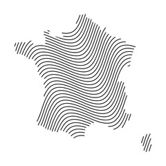 Map of France with a dynamic waves.  Waves France map with lines on white background.  Global social network.  Gray futuristic background with dynamic waves. EPS10