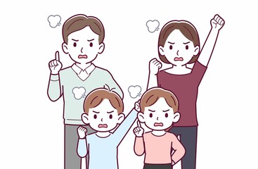 若い夫婦と男の子と女の子